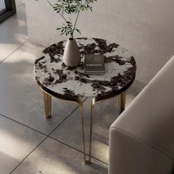 Contemporary Luxury Round Marble Top Stainless Steel Coffee Table For Living Room - Image 3