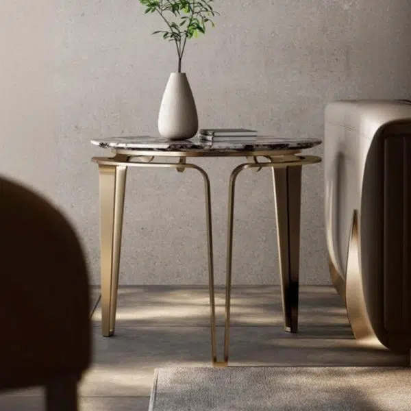 Contemporary Luxury Round Marble Top Stainless Steel Coffee Table For Living Room - Image 2