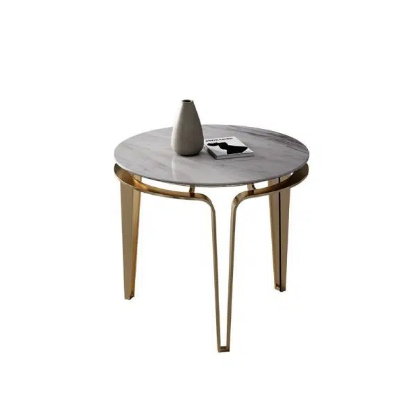 Contemporary Luxury Round Marble Top Stainless Steel Coffee Table For Living Room - Image 7