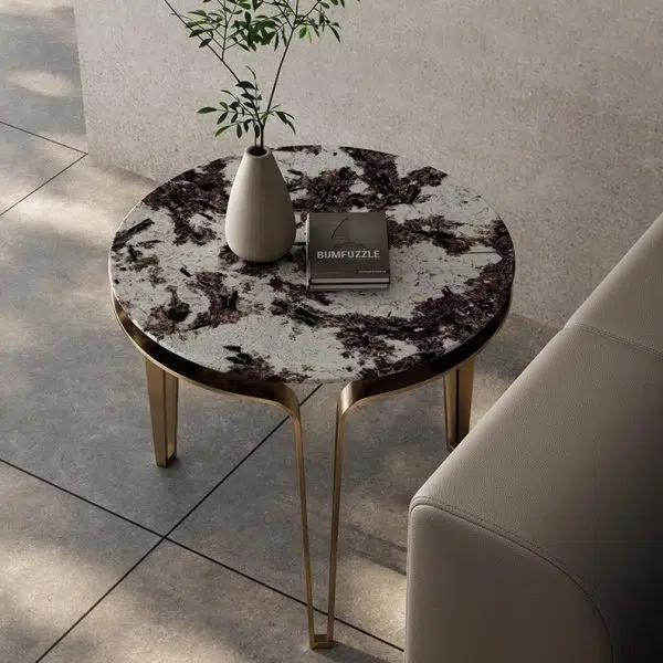 Contemporary Luxury Round Marble Top Stainless Steel Coffee Table For Living Room - Image 6