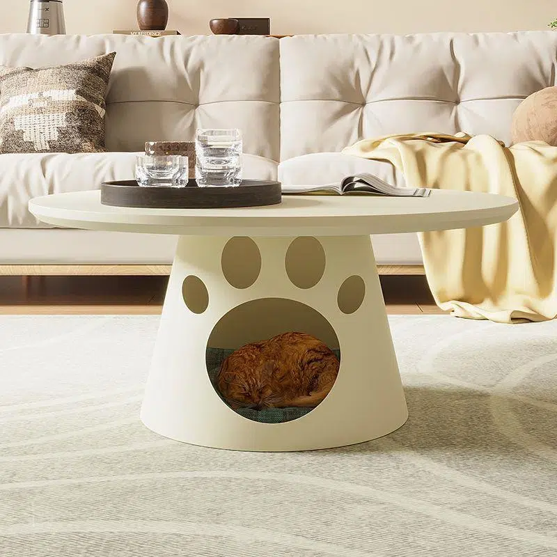DFM-Table-FI00152-1-5fc557d1-a81c-408a-b2d4-8ce3f3e21374.jpg Contemporary Creative Round Board Iron Cat Nest Coffee Table 1-Tier For Living Room - Image 1