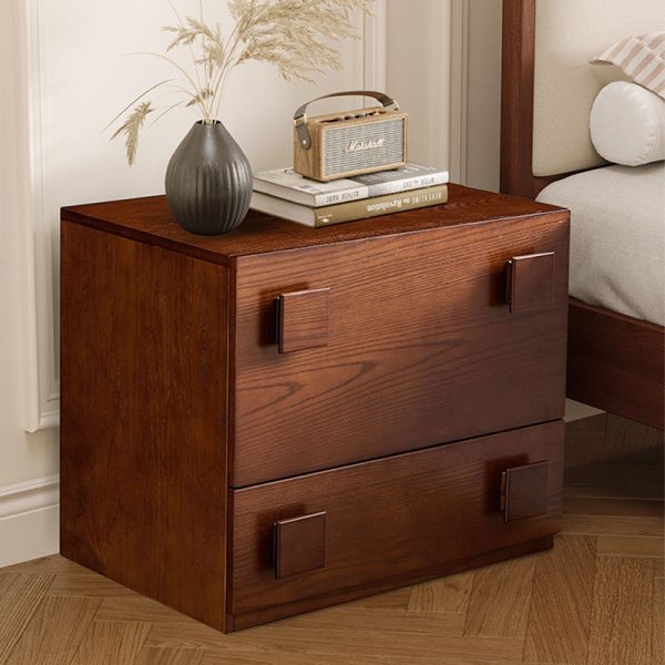 Contemporary Retro Cube Square Rubber Wood Nightstand 1-Drawer For Bedroom - Image 3