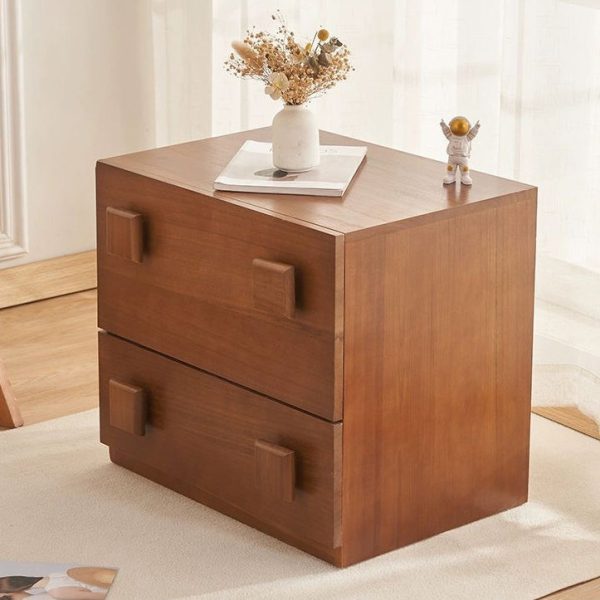 Contemporary Retro Cube Square Rubber Wood Nightstand 1-Drawer For Bedroom - Image 2