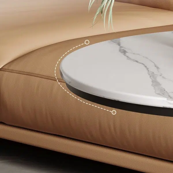 Contemporary Creative Round L-Shaped Rectangular Marble Steel Side Table 1-Tier For Living Room - Image 10