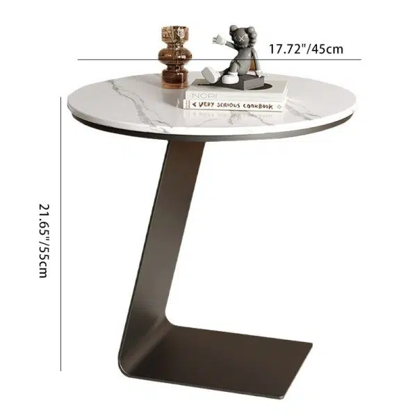 Contemporary Creative Round L-Shaped Rectangular Marble Steel Side Table 1-Tier For Living Room - Image 7