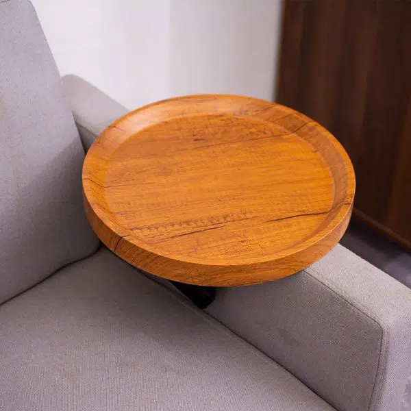 Contemporary Creative Round Solid Wood Metal Side Table 1-Tier For Living Room - Image 2