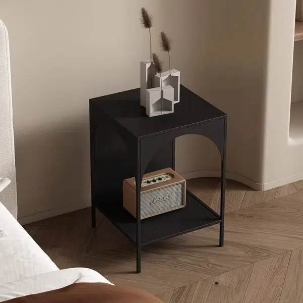 Contemporary Creative Square Rectangular Iron Nightstand 1-Tier For Bedroom - Image 2