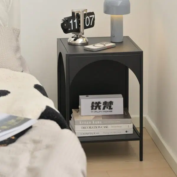 Contemporary Creative Square Rectangular Iron Nightstand 1-Tier For Bedroom - Image 6