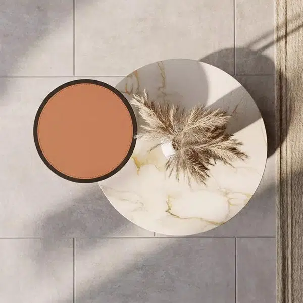 Contemporary Creative Round Cylinder Leather Marble Metal Side Table 2-Tier For Living Room - Image 6