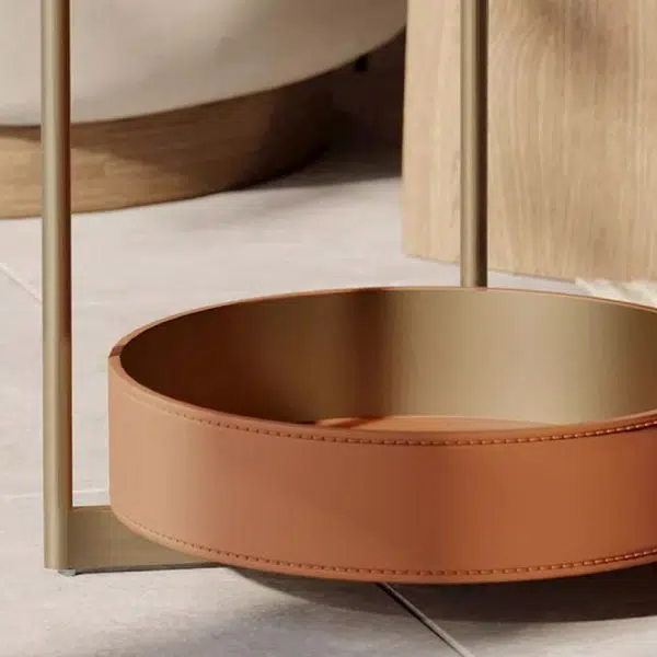 Contemporary Creative Round Cylinder Leather Marble Metal Side Table 2-Tier For Living Room - Image 4