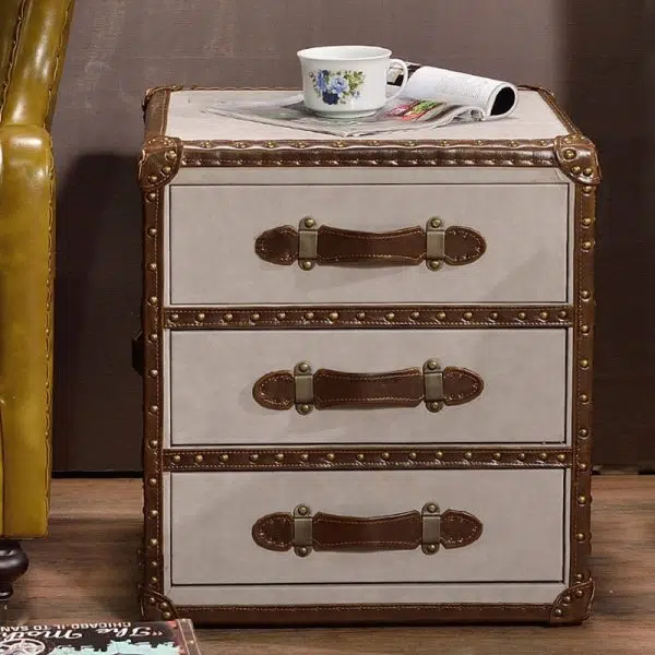 Contemporary Industrial Style Rectangular Leather Metal Side Table 3-Drawer For Living Room - Image 11