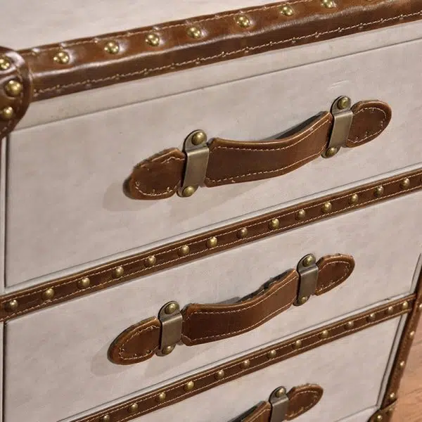 Contemporary Industrial Style Rectangular Leather Metal Side Table 3-Drawer For Living Room - Image 9