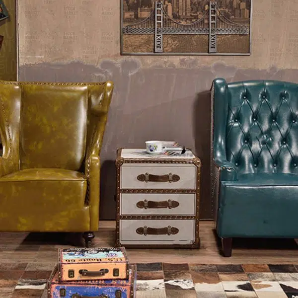 Contemporary Industrial Style Rectangular Leather Metal Side Table 3-Drawer For Living Room - Image 2