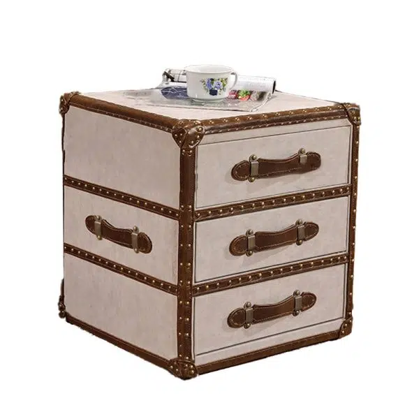 Contemporary Industrial Style Rectangular Leather Metal Side Table 3-Drawer For Living Room - Image 5