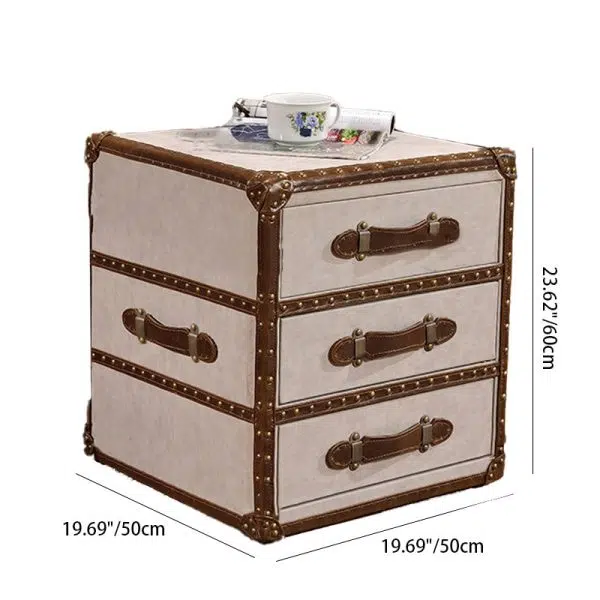 Contemporary Industrial Style Rectangular Leather Metal Side Table 3-Drawer For Living Room - Image 6