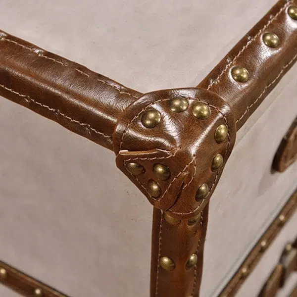 Contemporary Industrial Style Rectangular Leather Metal Side Table 3-Drawer For Living Room - Image 4