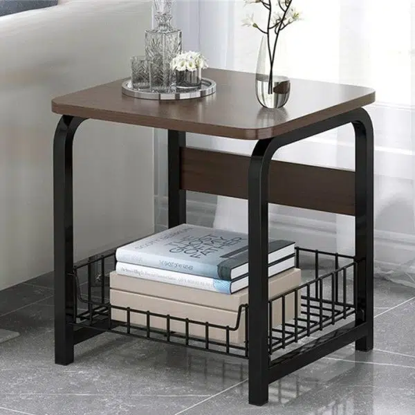 Contemporary Creative Rectangular Grid Density Board Steel Side Table 2/3 Tier For Living Room - Image 2