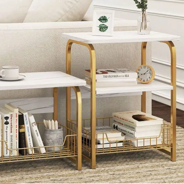 Contemporary Creative Rectangular Grid Density Board Steel Side Table 2/3 Tier For Living Room - Image 12