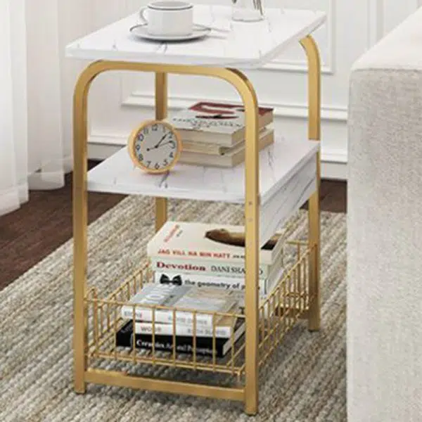 Contemporary Creative Rectangular Grid Density Board Steel Side Table 2/3 Tier For Living Room - Image 11