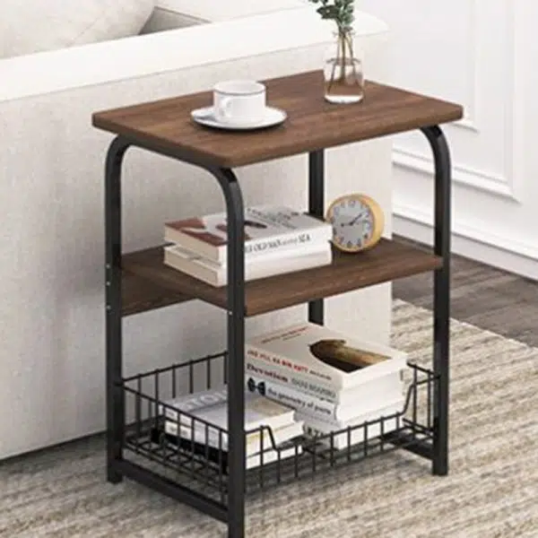 Contemporary Creative Rectangular Grid Density Board Steel Side Table 2/3 Tier For Living Room - Image 4