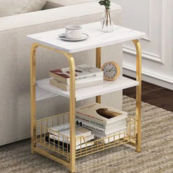 Contemporary Creative Rectangular Grid Density Board Steel Side Table 2/3 Tier For Living Room - Image 3