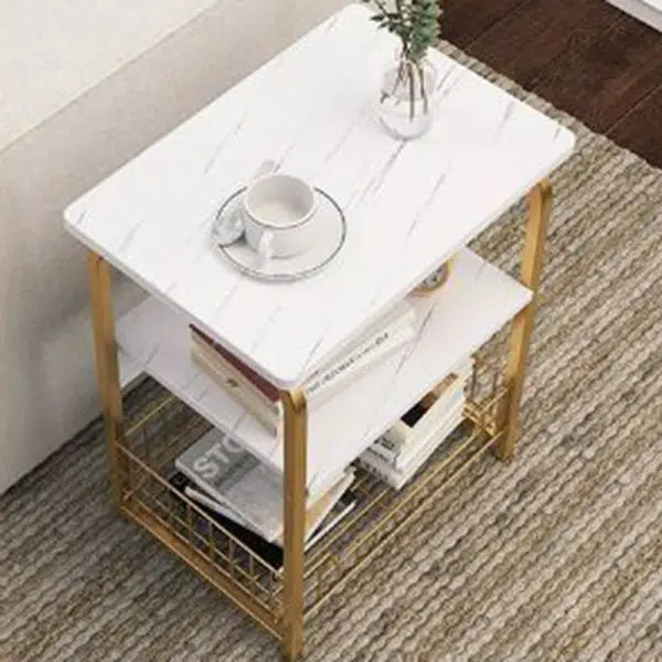 Contemporary Creative Rectangular Grid Density Board Steel Side Table 2/3 Tier For Living Room - Image 14