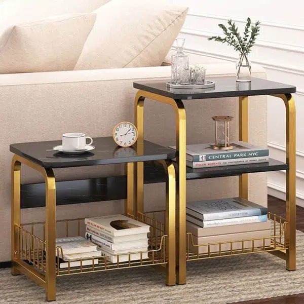 Contemporary Creative Rectangular Grid Density Board Steel Side Table 2/3 Tier For Living Room - Image 13