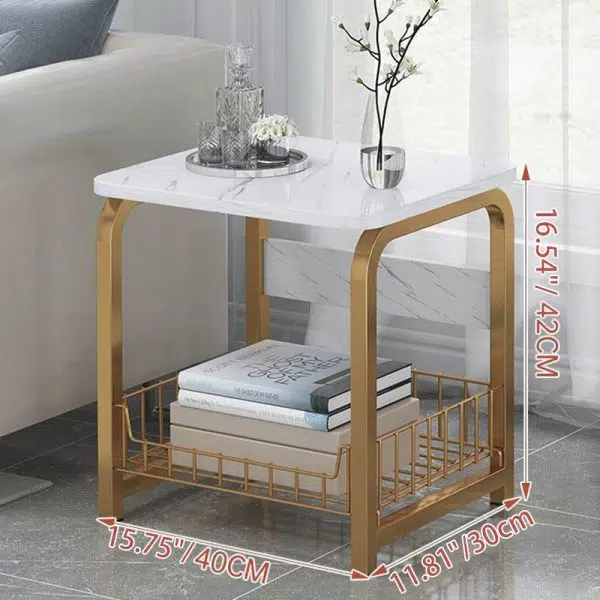 Contemporary Creative Rectangular Grid Density Board Steel Side Table 2/3 Tier For Living Room - Image 5