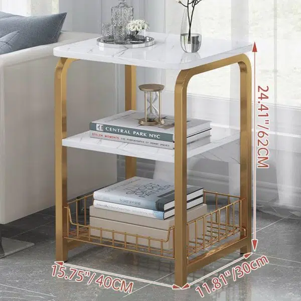 Contemporary Creative Rectangular Grid Density Board Steel Side Table 2/3 Tier For Living Room - Image 6