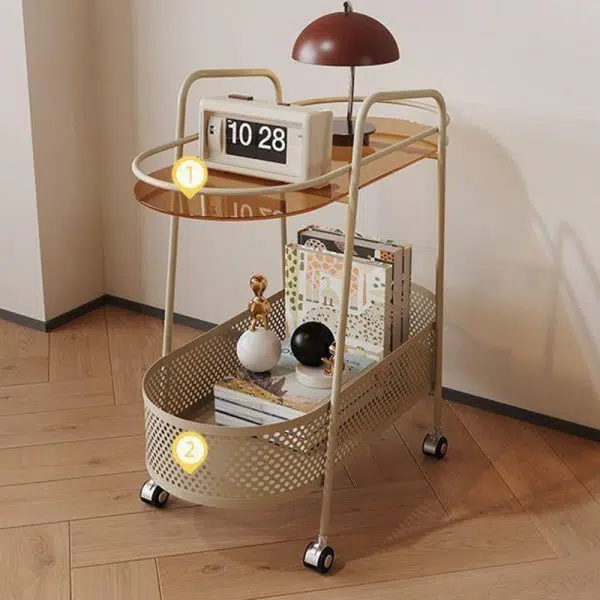 Contemporary Creative Oval Cylinder Tempered Glass Iron Side Table 2-Tier For Living Room - Image 8