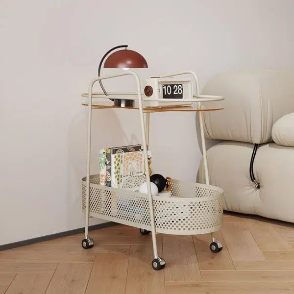 Contemporary Creative Oval Cylinder Tempered Glass Iron Side Table 2-Tier For Living Room - Image 9