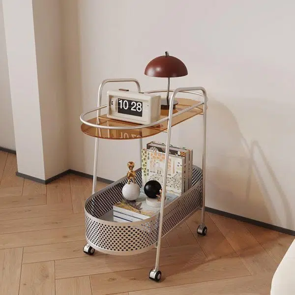 Contemporary Creative Oval Cylinder Tempered Glass Iron Side Table 2-Tier For Living Room - Image 4