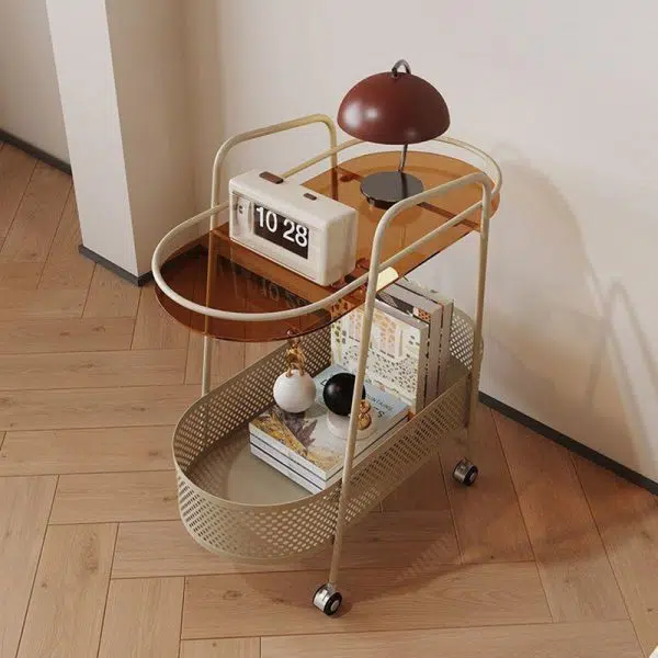 Contemporary Creative Oval Cylinder Tempered Glass Iron Side Table 2-Tier For Living Room - Image 10