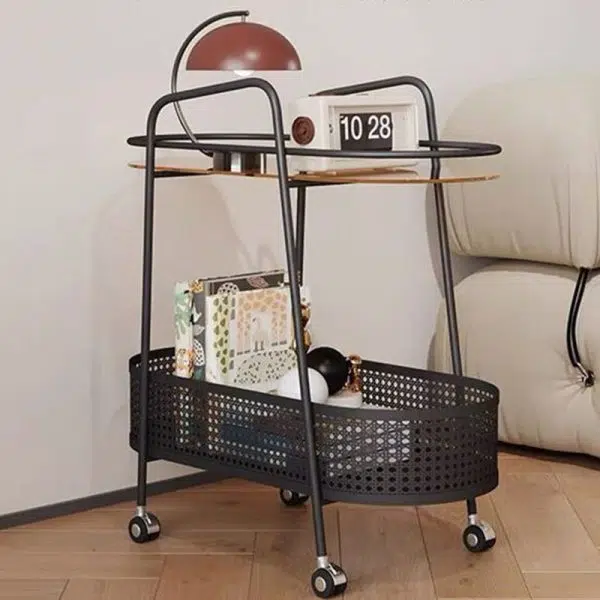 Contemporary Creative Oval Cylinder Tempered Glass Iron Side Table 2-Tier For Living Room - Image 3