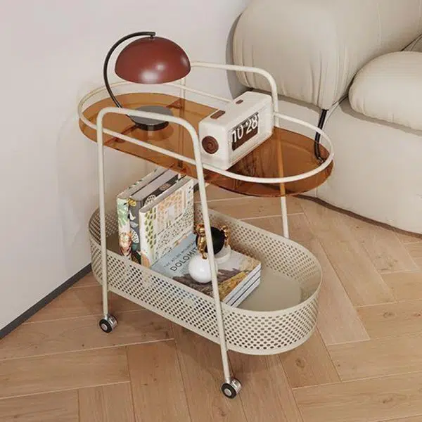 Contemporary Creative Oval Cylinder Tempered Glass Iron Side Table 2-Tier For Living Room - Image 14