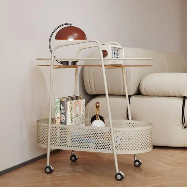 Contemporary Creative Oval Cylinder Tempered Glass Iron Side Table 2-Tier For Living Room - Image 15