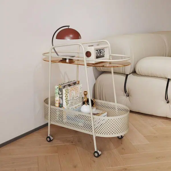 Contemporary Creative Oval Cylinder Tempered Glass Iron Side Table 2-Tier For Living Room - Image 16