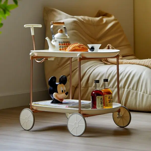 Contemporary Creative Oval Round Plastic Aluminum Side Table 2-Tier For Living Room - Image 11