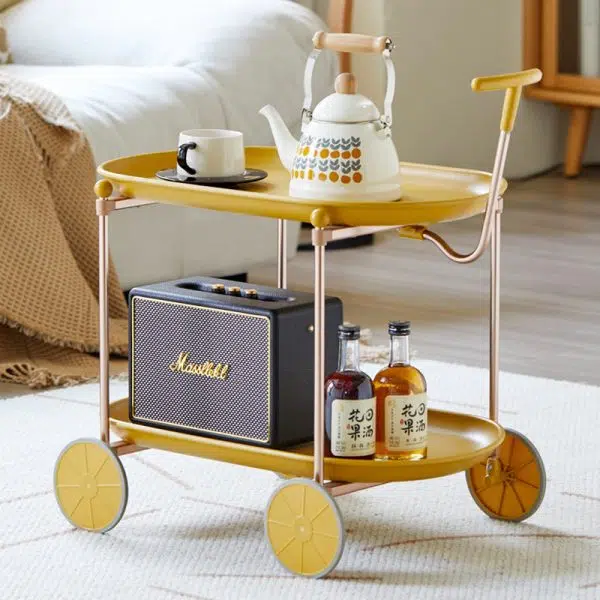 Contemporary Creative Oval Round Plastic Aluminum Side Table 2-Tier For Living Room - Image 2