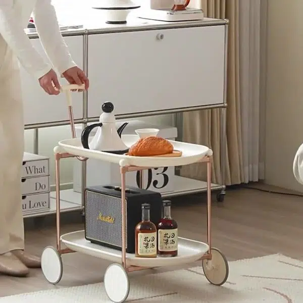 Contemporary Creative Oval Round Plastic Aluminum Side Table 2-Tier For Living Room - Image 9