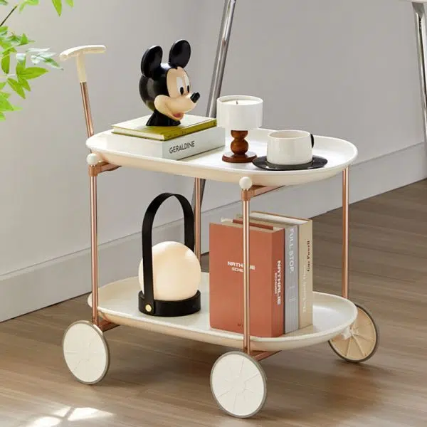 Contemporary Creative Oval Round Plastic Aluminum Side Table 2-Tier For Living Room - Image 14