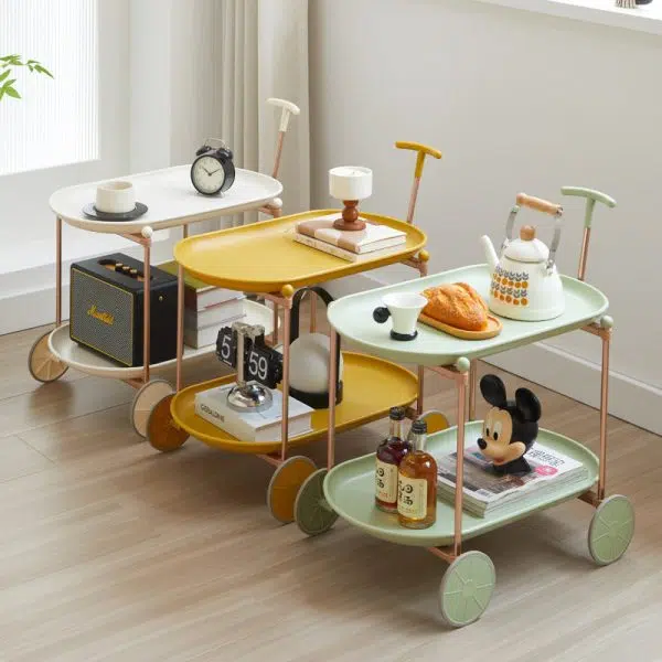 Contemporary Creative Oval Round Plastic Aluminum Side Table 2-Tier For Living Room - Image 4