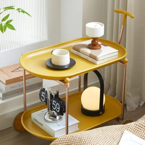 Contemporary Creative Oval Round Plastic Aluminum Side Table 2-Tier For Living Room - Image 12