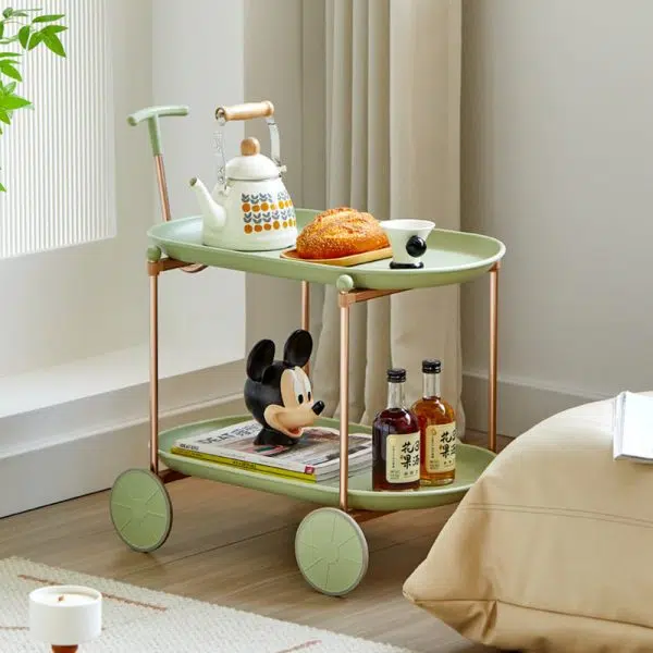 Contemporary Creative Oval Round Plastic Aluminum Side Table 2-Tier For Living Room - Image 13