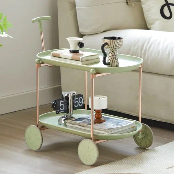 Contemporary Creative Oval Round Plastic Aluminum Side Table 2-Tier For Living Room - Image 3