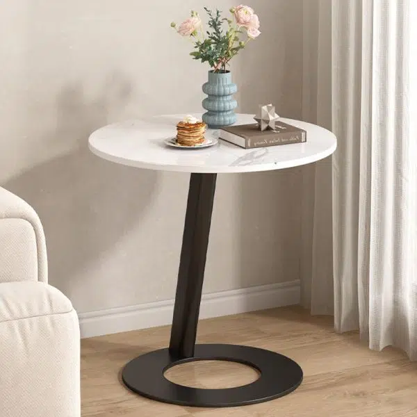 Contemporary Creative Round Square Stand Rock Slab Carbon Steel Side Table 1-Tier For Living Room - Image 3