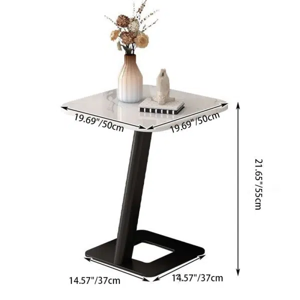 Contemporary Creative Round Square Stand Rock Slab Carbon Steel Side Table 1-Tier For Living Room - Image 6