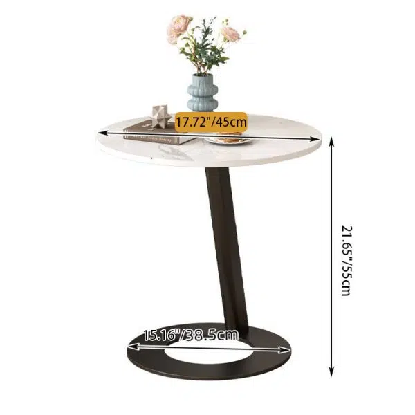 Contemporary Creative Round Square Stand Rock Slab Carbon Steel Side Table 1-Tier For Living Room - Image 7