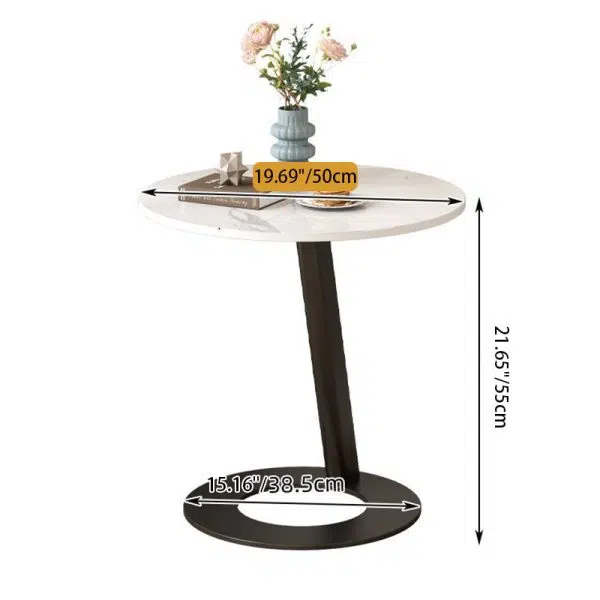 Contemporary Creative Round Square Stand Rock Slab Carbon Steel Side Table 1-Tier For Living Room - Image 8