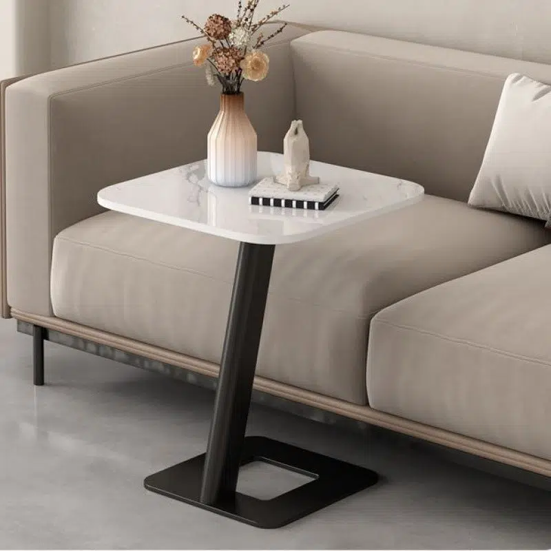 DFM-Table-FJ00304-2.jpg Contemporary Creative Round Square Stand Rock Slab Carbon Steel Side Table 1-Tier For Living Room - Image 1